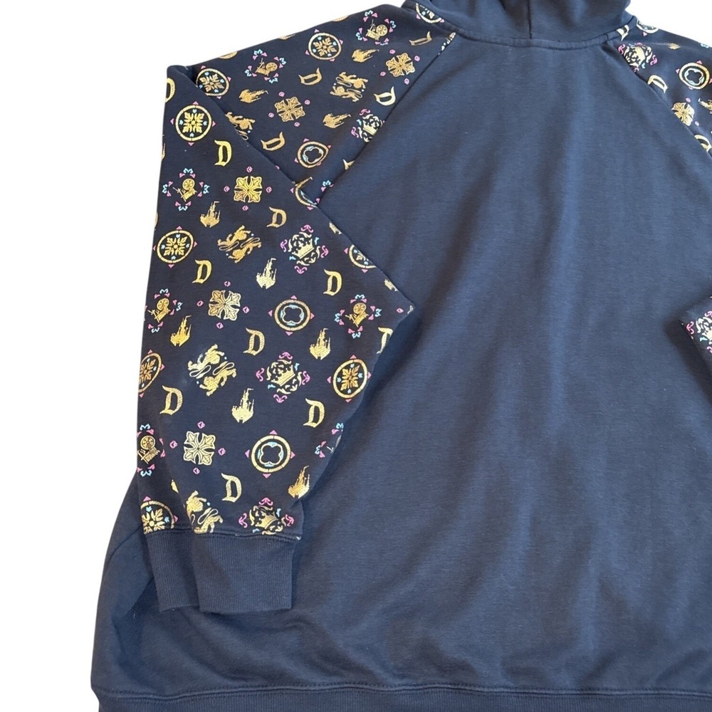 Disney Parks Disneyland Zip Hoodie 2XL Black Gold Foil Castle Vacation Cozy - Picture 16 of 16